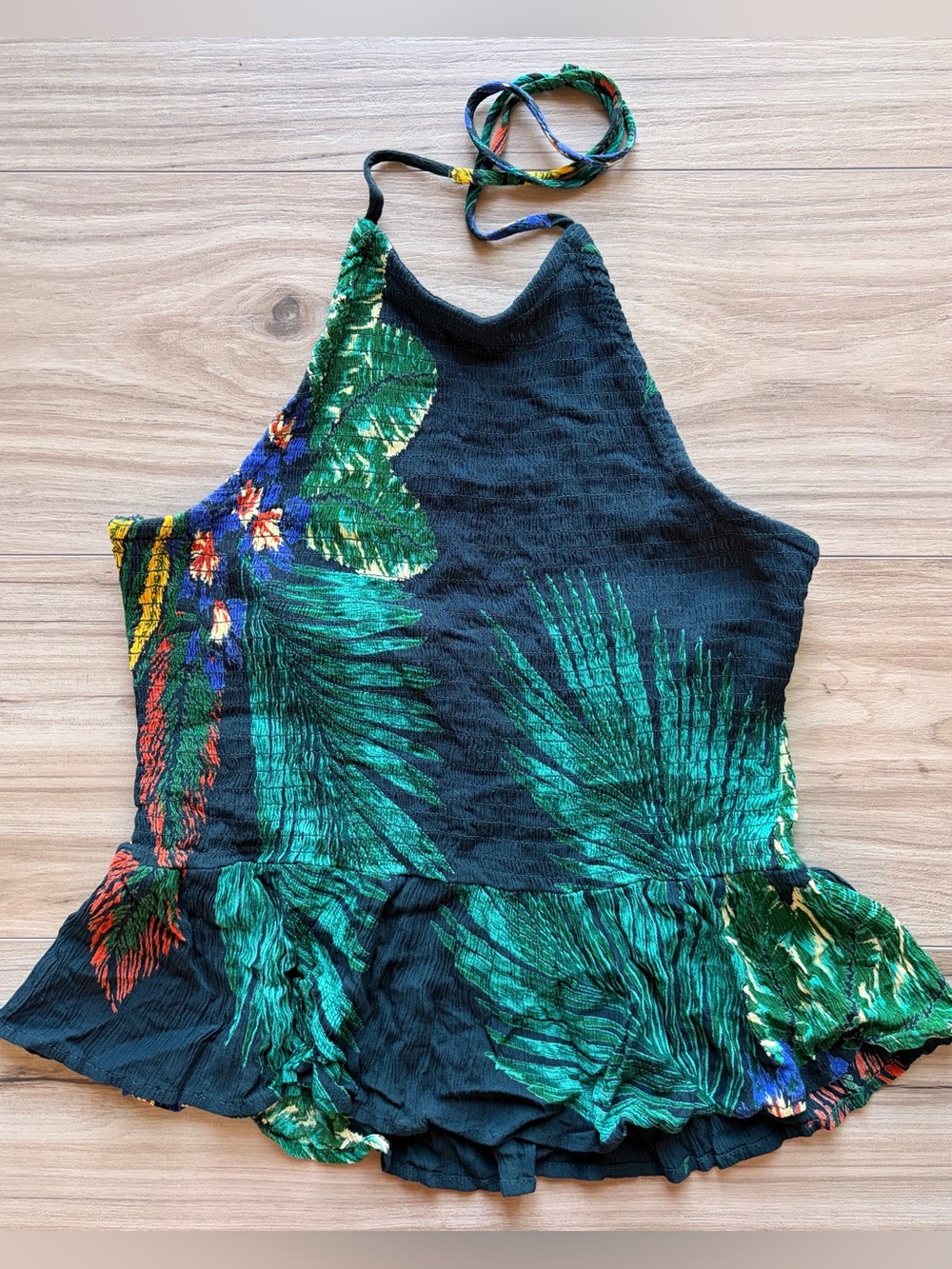 Patrons of Peace Tropical Halter Peplum Top L